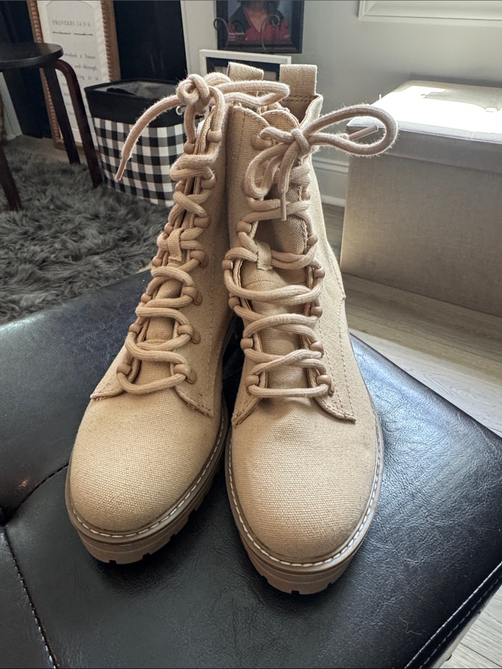 Universal Thread Tan Canvas Lace-Up Combat Boots